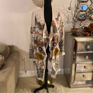Johnny Was Floral Patterned Open Front Cardigan size L